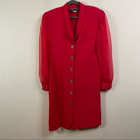 Vintage Chauncey St Button Front Sheer Sleeve Dress - Picture 1 of 5